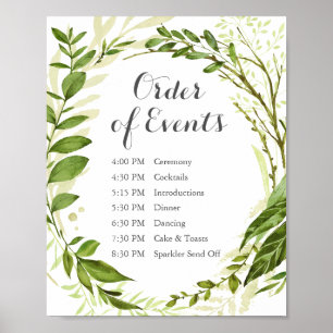 Green Wedding Order of Events Sign Rustic Greenery Poster