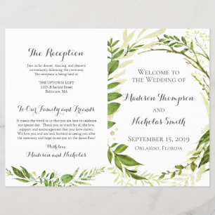 Green Wedding Program Booklets, Rustic Greenery Flyer