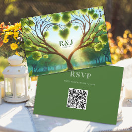 Green Wedding RSVP QR Code Response Kaart