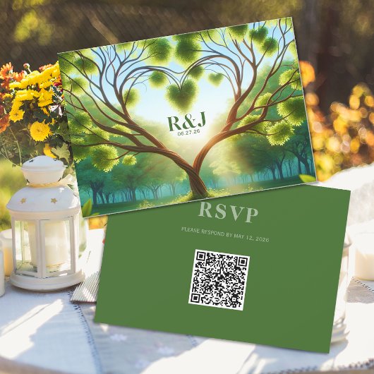 Green Wedding RSVP QR Code Response Kaart