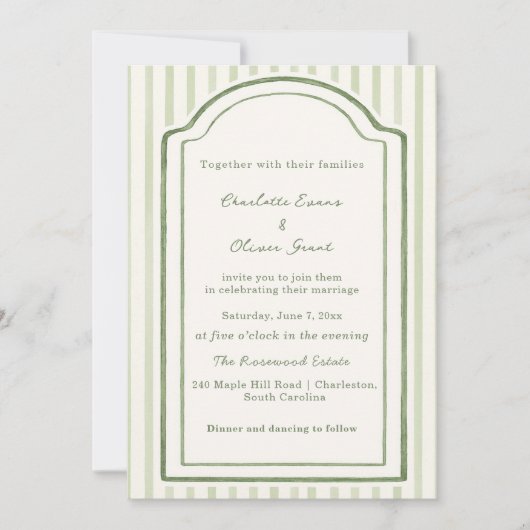 Green Wedding Striped Invitation Kaart (Voorkant)