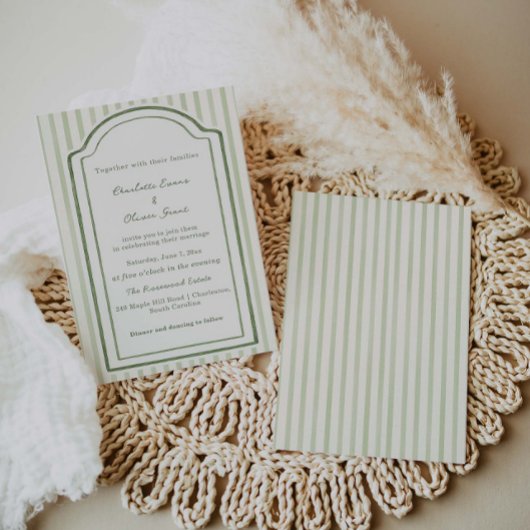 Green Wedding Striped Invitation Kaart