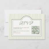 Green Wedding Striped QR code RSVP Card (Voorkant)