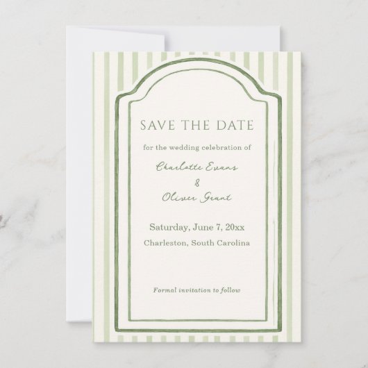 Green Wedding Striped Save The Date (Voorkant)