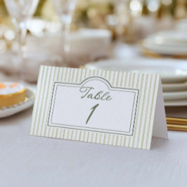 Green Wedding Striped Table Number Kaart