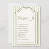 Green Wedding Striped Table Seating Chart Cards Kaart (Voorkant)