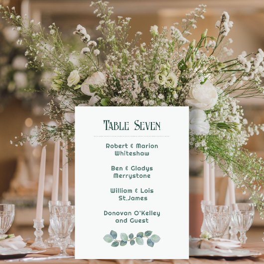 Green Wedding Table Number List of Names Programmakaart