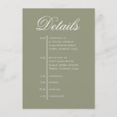 Green Wedding Timeline Details Simple RSVP Informatiekaartje (Voorkant)