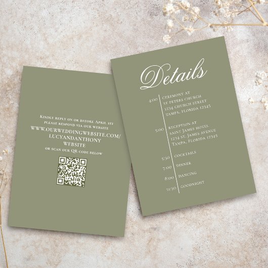 Green Wedding Timeline Details Simple RSVP Informatiekaartje