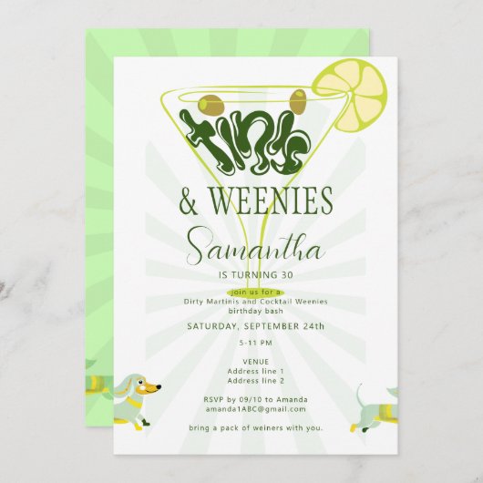 Green Weenies & Tinis Grappig Martini Verjaardagsf Kaart (Voorkant / Achterkant)