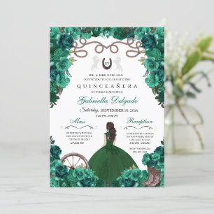 Green Western Charra Girl Ranchero Quinceanera Kaart