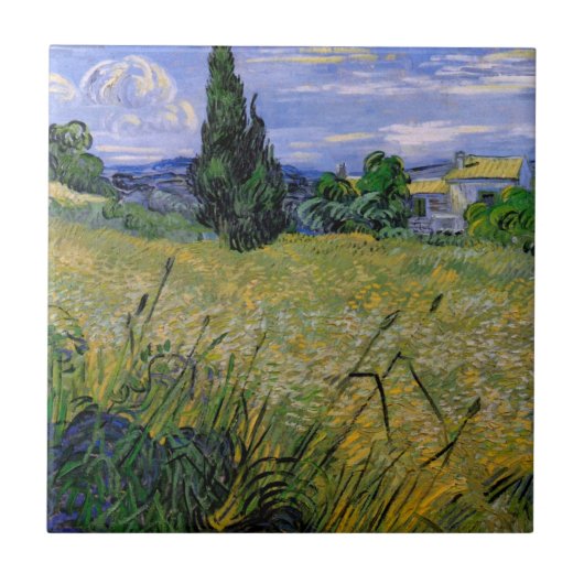Green Wheat Field met Cypress van Vincent van Gogh Tegeltje (Voorkant)