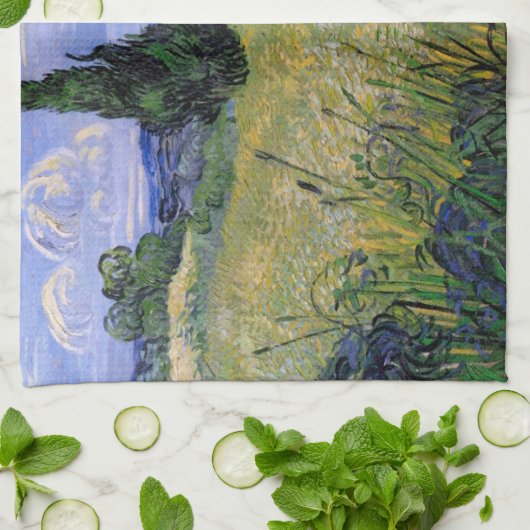 Green Wheat Field met Cypress van Vincent van Gogh Theedoek (Gevouwen)