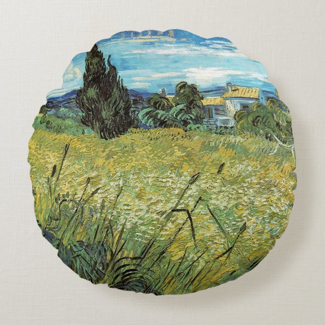 Green Wheat Field Vincent van Gogh Rond Kussen (Voorkant)