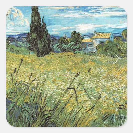 Green Wheat Field Vincent van Gogh Vierkante Sticker (Voorkant)