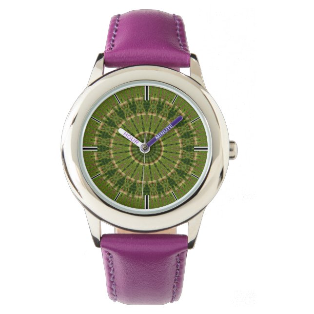 Green Wheel Mandala Kaleidoscope Horloge (Voorkant)