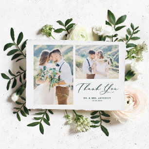 Green Whimsical Calligraphy Photo Collage Wedding Bedankkaart