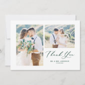 Green Whimsical Calligraphy Photo Collage Wedding Bedankkaart (Voorkant)