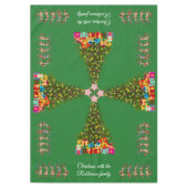 Green Whimsical Christmas Tree Quirky Reindeers Tafelkleed (Voorkant)