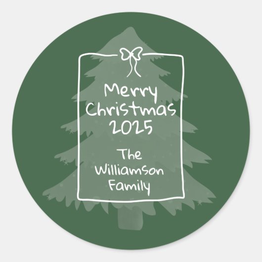 Green Whimsical Doodle Christmas Tree  Ronde Sticker (Voorkant)