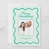 Green Whimsical Doodle Wavy Lijst Kerstfoto Feestdagenkaart (Voorkant)