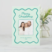 Green Whimsical Doodle Wavy Lijst Kerstfoto Feestdagenkaart (Staand voorkant)
