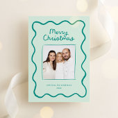 Green Whimsical Doodle Wavy Lijst Kerstfoto Feestdagenkaart