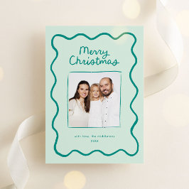 Green Whimsical Doodle Wavy Lijst Kerstfoto Feestdagenkaart
