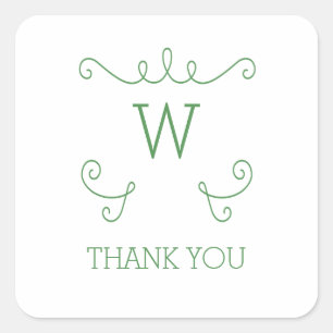 Green Whimsical Flourish Monogram Bedankt Vierkante Sticker