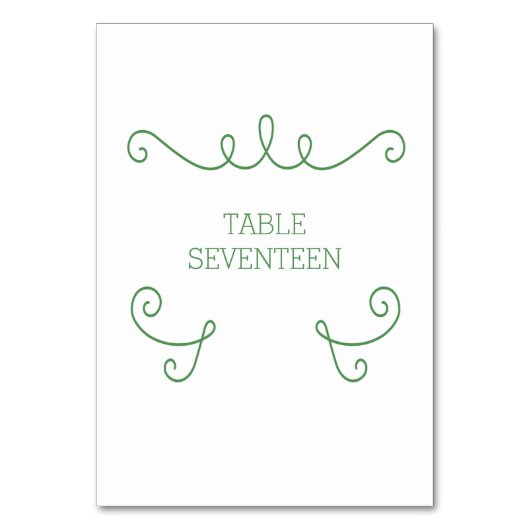 Green Whimsical Flourish Table Kaart (Voorkant)