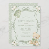 Green Whimsical Frame Vintage Bear  Kaart (Voorkant / Achterkant)