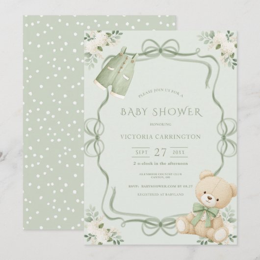 Green Whimsical Frame Vintage Bear  Kaart (Voorkant / Achterkant)