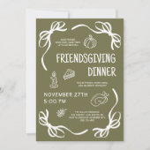 Green Whimsical Hand Drawn Friendsgiving Dinner Kaart (Voorkant)