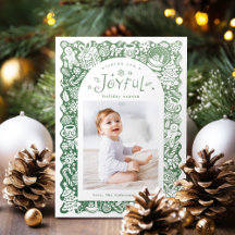 Green Whimsical Hand Drawn Joyful Holiday Photo