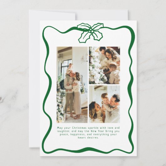 Green Whimsical Photo Doodle Poinsettia Christmas Feestdagenkaart (Achterkant)