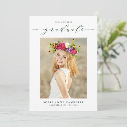 Green Whimsical Script 2022 Photo Afstuderen Aankondiging (Staand voorkant)