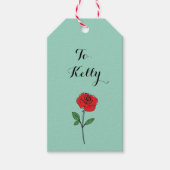 Green Whimsical Sketched Red Rose Cadeaulabel (Voorkant)
