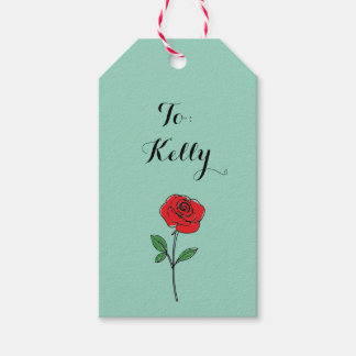 Green Whimsical Sketched Red Rose Cadeaulabel