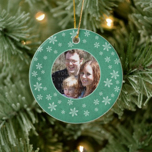 Green Whimsical Snowflakes Foto Ornament (Boom)