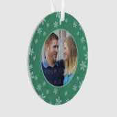 Green Whimsical Snowflakes Holiday Foto Ornament (voorkant)
