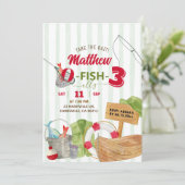 Green Whimsical Stripes Boy Vist verjaardag Kaart (Staand voorkant)