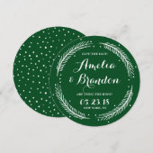 Green Whimsical Winter Wreath Save the Date Kaart (Voorkant / Achterkant)
