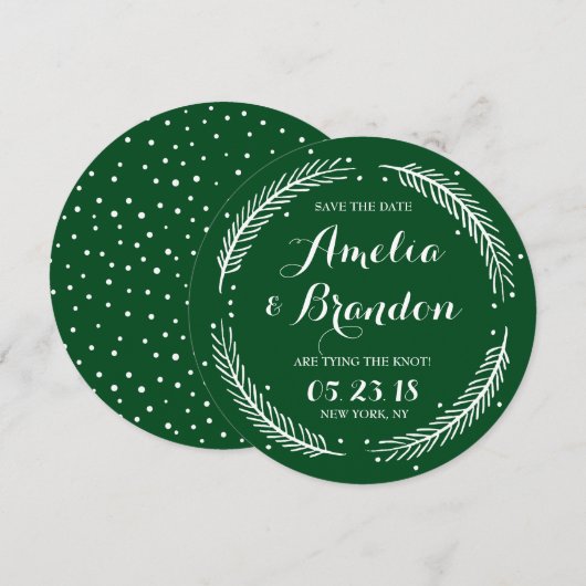 Green Whimsical Winter Wreath Save the Date Kaart (Voorkant / Achterkant)