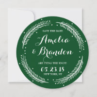 Green Whimsical Winter Wreath Save the Date Kaart