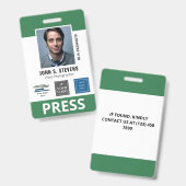 Green White 3 Logos Press ID Badge (Voor- en achterkant)