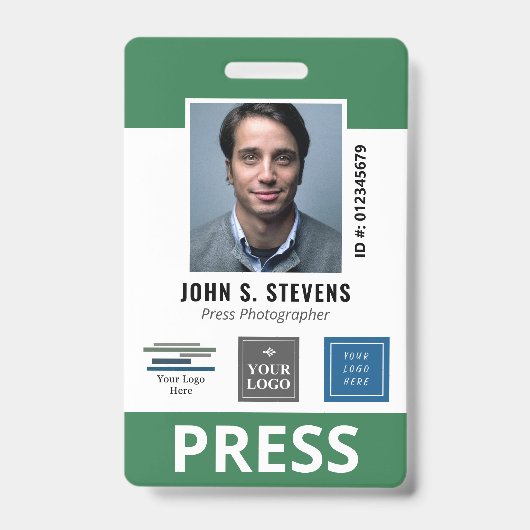 Green White 3 Logos Press ID Badge (Voorkant)
