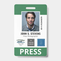 Green White 3 Logos Press ID Badge