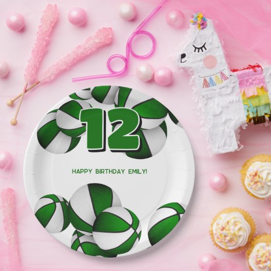 Green White Basketballs Meisjes Jongens Sportfeest Papieren Bordje (Feest)