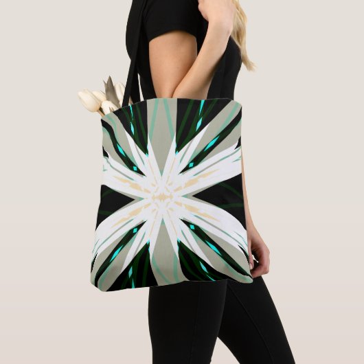 Green White Beige Winter Xmas Starburst Snowflake Tote Bag (Dichtbij)