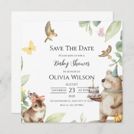 Green White Bird Baby shower Save the Date Kaart
